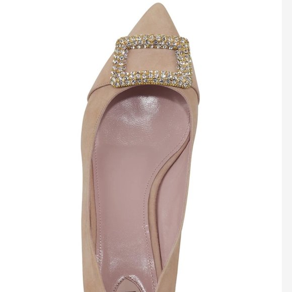 Escada Iconic Swarovski Crystals Beige Suede Pump - Picture 10 of 12